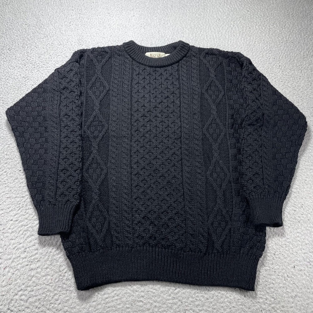 Aran Sweater Market Sweater Mens Large Black Wool Cable Knit Crewneck Ireland